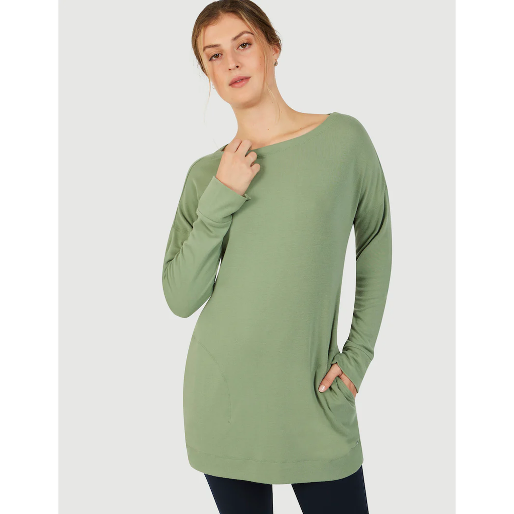 Noble Outfitters Women's Slate Green Tug-Free Henley Long Sleeve Shirt
